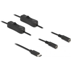 Delock 86800 USB-C -> 2db DC 5.5 x 2.1mm M/F tápkábel 1m fekete kapcsolóval