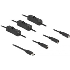 Delock 86801 USB-C -> 3db DC 5.5 x 2.1mm M/F tápkábel 1m fekete kapcsolóval