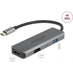 Delock 87780 USB-C / Thunderbolt -> 2db HDMI 2.0 1db USB-A 3.0 M/F adapter 0.15m szürke DP Alt Mode