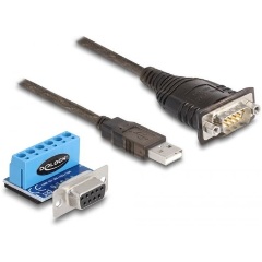 Delock USB-A 2.0 -> Serial RS-422/485 M/M adatkábel 0.8m fekete Delock USB-A 2.0 -> Serial RS-422/485 M/M adatkábel 0.8m fekete