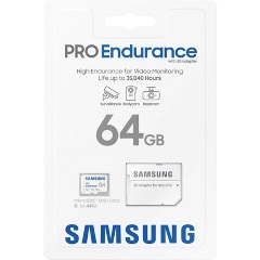 Samsung 64GB PRO Endurance (+adapter) UHS-1 Class10 U3 V30 vízálló ütésálló microSDXC memóriakártya BOX fehér