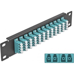 Delock 10  üvegszálas patch panel 12 portos LC Quad vízkék 1U fekete