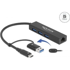 Delock AX88179 1Gb/s USB-A / USB-C RJ45 hálózati adapter