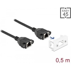 Delock RJ45 CAT6A S/FTP -> RJ45 CAT6A S/FTP F/F adatkábel 0.5m fekete Easy 45 modulhoz