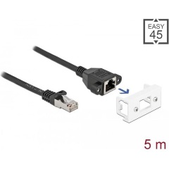 Delock RJ45 CAT6A S/FTP -> RJ45 CAT6A S/FTP M/F adatkábel 5m fekete Easy 45 modulhoz