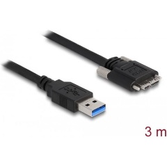 Delock USB-A 3.0 -> USB-B 3.0 micro M/M adatkábel 3m fekete rögzítő csavarokkal