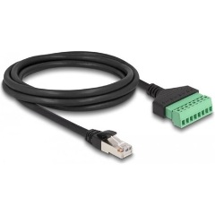 Delock RJ45 CAT6 UTP -> Terminal block 8pin M/F adatkábel 2m fekete Delock RJ45 CAT6 UTP -> Terminal block 8pin M/F adatkábel 2m fekete