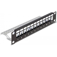 Delock 10  Keystone patch panel 12 porttal és tehermentesítővel 1U fekete