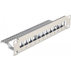 Delock 10  Keystone patch panel 12 porttal és tehermentesítővel 1U szürke