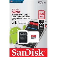 Sandisk 64GB Ultra Android UHS-1 Class10 A1 microSDXC memóriakártya BOX piros-szürke