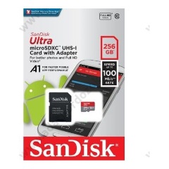 Sandisk 256GB Ultra Android UHS-1 Class10 A1 microSDXC memóriakártya BOX piros-szürke