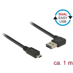 Delock Easy-USB A -> EasyUSB micro-B M/M adatkábel 1m fekete 90°/egyenes