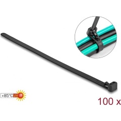 Delock Kábelösszekötő újrahasznosítható hőálló hossza 200 mm, szélessége 7,5 mm, 100 db. Fekete