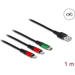 Delock USB-A 2.0 -> 2db Lightning USB-C M/M töltőkábel 1m fekete