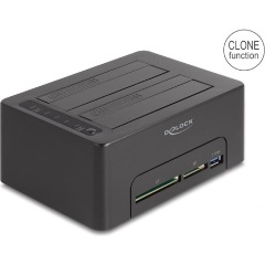 Delock USB kettős dokkoló állomás 2 x SATA HDD / SSD számára klónozási funkcióval és kártyaolvasóval + további USB port