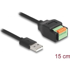 Delock USB-A 2.0 -> Terminal block 5pin M/F adapter 0.15m fekete