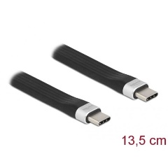 Delock lapos USB-C 3.2 Gen2 -> USB-C 3.2 Gen2 M/M adatkábel 0.13m fekete PD 3A E-Marker