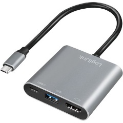 LogiLink USB-C 3.2 Gen1 -> 1db HDMI 2.0 1db USB-C 3.2 Gen 2 1db USB-A 3.0 M/F adapter 0.15m szürke DP Alt Mode, PD 100W