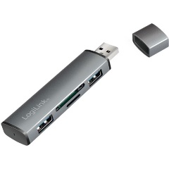 Logilink USB 3.2 Gen2, 2 portos hub kártyaolvasóval, alumínium házzal