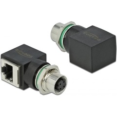 Delock M12 4pin D-code -> RJ45 CAT5e UTP F/F adapter fekete IP67