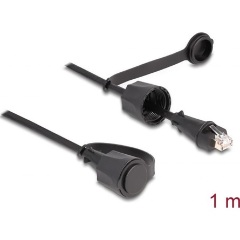 Delock RJ45 CAT6 STP -> M/M adatkábel 1m fekete IP68, védőfedéllel kültéri használatra