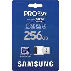 Samsung 256GB PRO Plus UHS-1 Class10 U3 V30 A2 microSDXC memóriakártya + kártyaolvasó BOX fekete