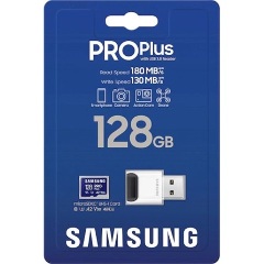 Samsung 128GB PRO Plus UHS-1 Class10 U3 V30 A2 microSDXC memóriakártya + kártyaolvasó BOX fekete