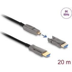 Delock HDMI micro D -> HDMI M/M aktív video kábel 20m fekete USB-C™, DisplayPort, HDMI, DVI adapterrel, 8K60Hz