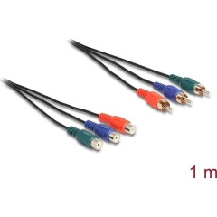 Delock 3db RCA -> 3db RCA M/F adatkábel hosszabbító 1m fekete