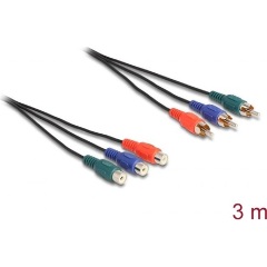 Delock 3db RCA -> 3db RCA M/F adatkábel hosszabbító 3m fekete