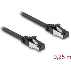 Delock RJ45 CAT8.1 U/FTP -> RJ45 CAT8.1 U/FTP M/M adatkábel 0.25m fekete lapos, flexibilis