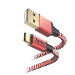 Hama "REFLECTIVE" USB-C -> USB-A 2.0 M/M adatkábel 1.5m piros