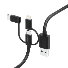 Hama USB-A 2.0 -> 1db USB-B 2.0 micro 1db Lightning 1db USB-C M/M adatkábel 1.5m fekete