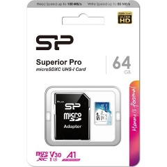 Silicon Power 64GB Superior Pro (+adapter) UHS-1 Class10 U3 V30 A1 microSDXC memóriakártya BOX fehér