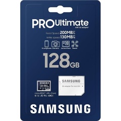 Samsung 128GB PRO Ultimate (+adapter) UHS-1 Class10 U3 V30 A2 vízálló ütésálló microSDXC memóriakártya BOX kék