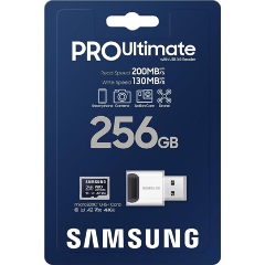 Samsung 256GB PRO Ultimate (+adapter) UHS-1 Class10 U3 V30 A2 vízálló ütésálló microSDXC memóriakártya BOX kék