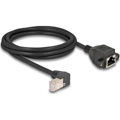 Delock RJ45 CAT6A S/FTP -> RJ45 CAT6A S/FTP M/F adatkábel 2m fekete 90°/beépíthetó egyenes