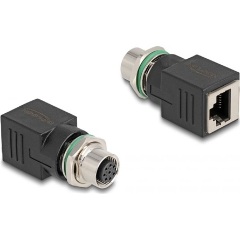 Delock M12 8pin A-code -> RJ45 CAT6A UTP F/F adapter fekete