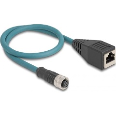 Delock M12 8pin A-code -> RJ45 CAT6A UTP F/F adatkábel 0.5m kék