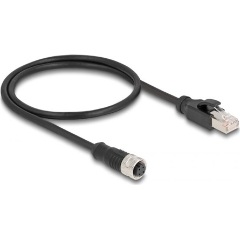 Delock M12 4pin D-code -> RJ45 CAT5e S/FTP F/M adatkábel 0.5m fekete