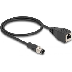 Delock M12 4pin D-code -> RJ45 CAT5e S/FTP M/F adatkábel 0.5m fekete