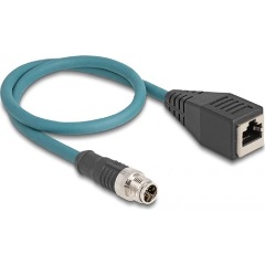 Delock M12 8pin X-code -> RJ45 CAT6A UTP M/F adatkábel 0.5m kék