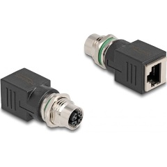 Delock M12 8pin X-code -> RJ45 CAT6A UTP F/F adapter fekete