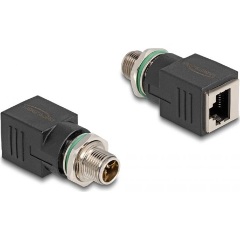 Delock M12 8pin X-code -> RJ45 CAT6A UTP M/F adapter fekete