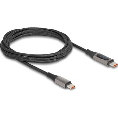 Delock USB-C -> USB-C M/M adatkábel 2m fekete-szürke tápmérővel