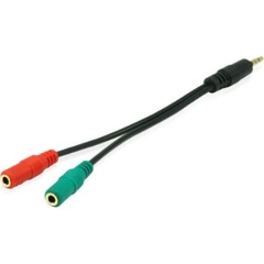 Equip Jack stereo 3,5mm (4pin) -> 2db Jack stereo 3,5mm (3pin) M/F adapter 0.15m fekete