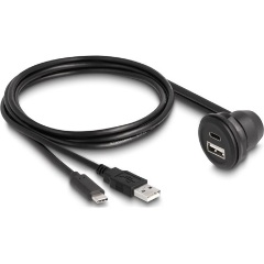 Delock USB-C USB-A 2.0 -> USB-C USB-A 2.0 M/F adatkábel 1m fekete beépíthető, 90°