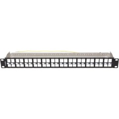 NET Lanberg Üres patch panel 48 port 1U 19" FTP, árnyékolt, tehermentesítővel, fekete