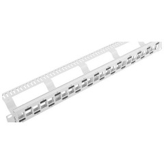 NET Lanberg Üres patch panel 24 port 1U 19" lépcsőzetes elrendezésű, tehermentesítővel, szürke