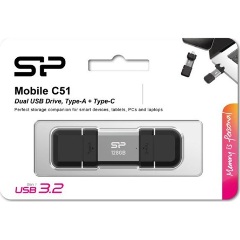 Silicon Power 128GB Mobile C51 ütésálló USB-A 3.2 Gen 1 / USB-C pendrive BOX ezüst-fekete